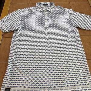 TURTLESON Short Sleeve Golf Polo Shirt Size Medium AOP Fish Print Performance